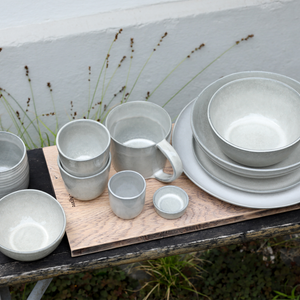 Light gray ceramic stoneware tableware set handmade