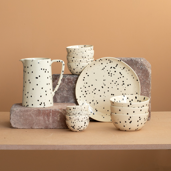 Black Dots sprayed on color duper Apulia tableware handmade
