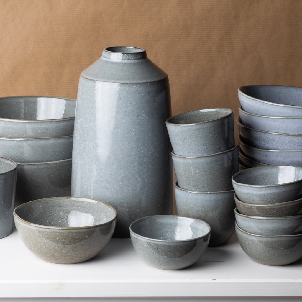 Grau blaues Geschirr Set Handgemachte Keramik