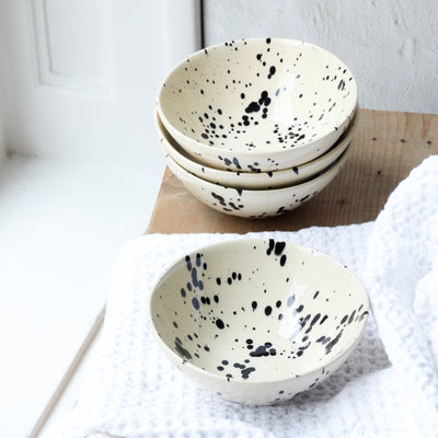 Muesli Bowl Black Dots Black Dots Sprayed Tableware Pottery Stoneware