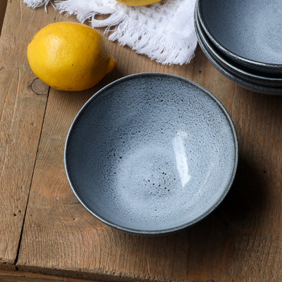 Muesli Bowl Handmade Reactive Glaze Blue Grey Portugal Stoneware