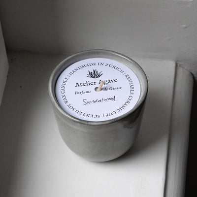 Sandalwood scented candle in a cappuccino cup