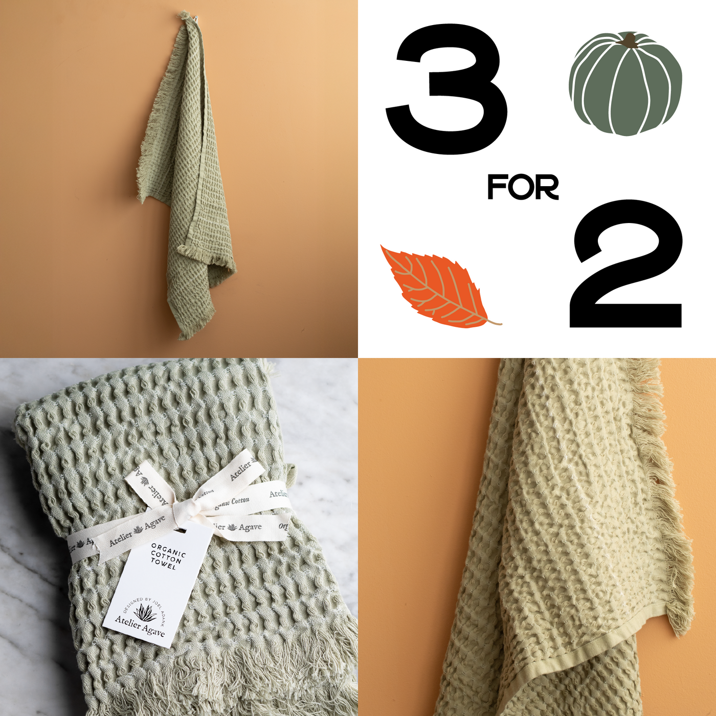 3 für 2: Waffel Handtuch Olive
