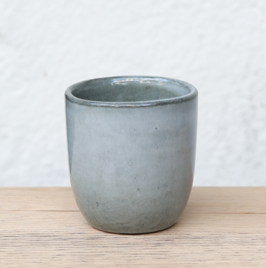 Espresso mug ceramic stoneware without handle rustic modern gray green 
