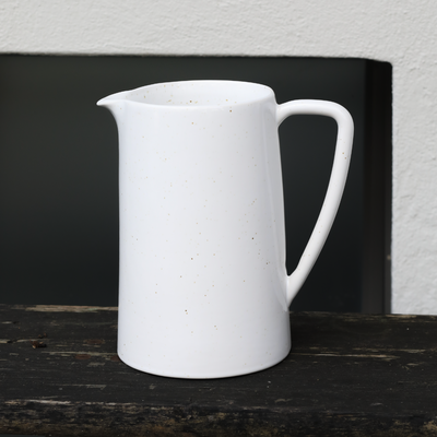 Large ceramic water jug carafe 2 liters white stoneware