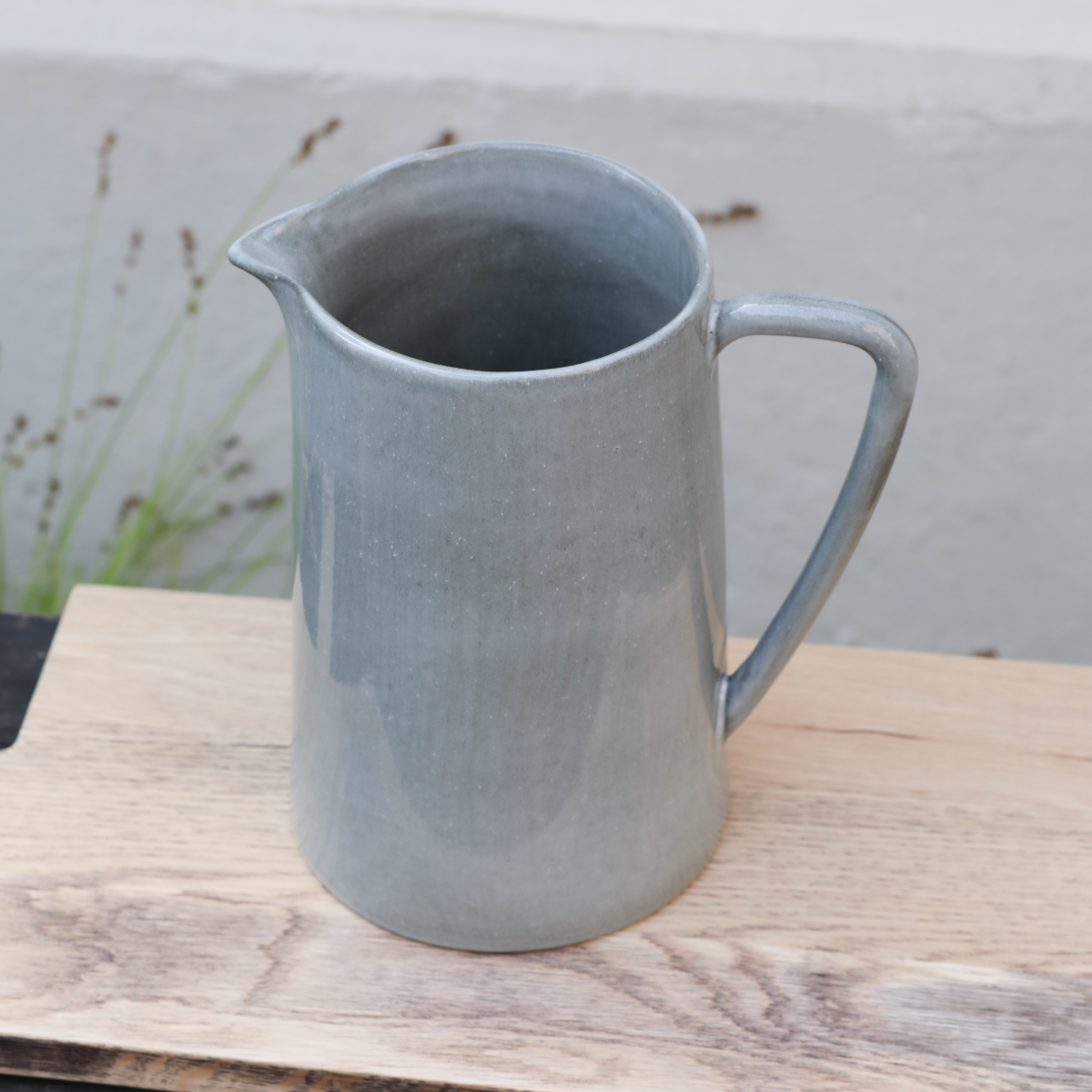 Grau-blauer Krug Wasserkrug Teekrug gross 2l Steinzeug Keramik Ton