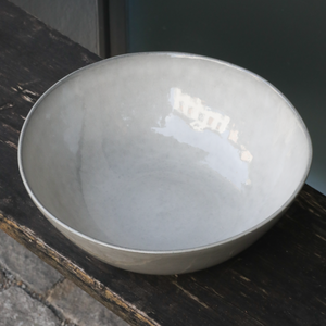 Salad bowl light gray stoneware clay handmade ceramic