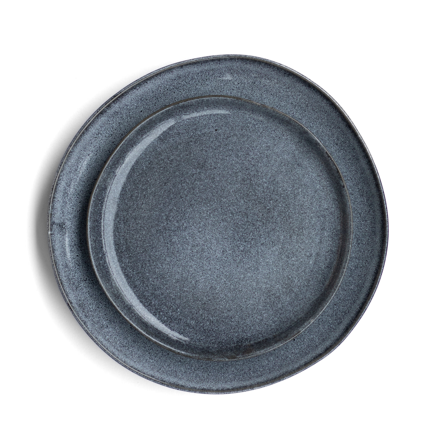 Plate set stoneware reactive glaze blue handmade