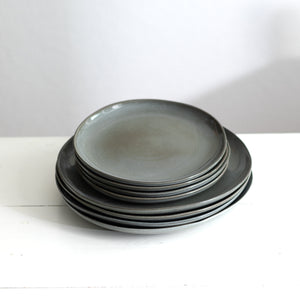 Plate set stoneware reactive glaze gray handmade