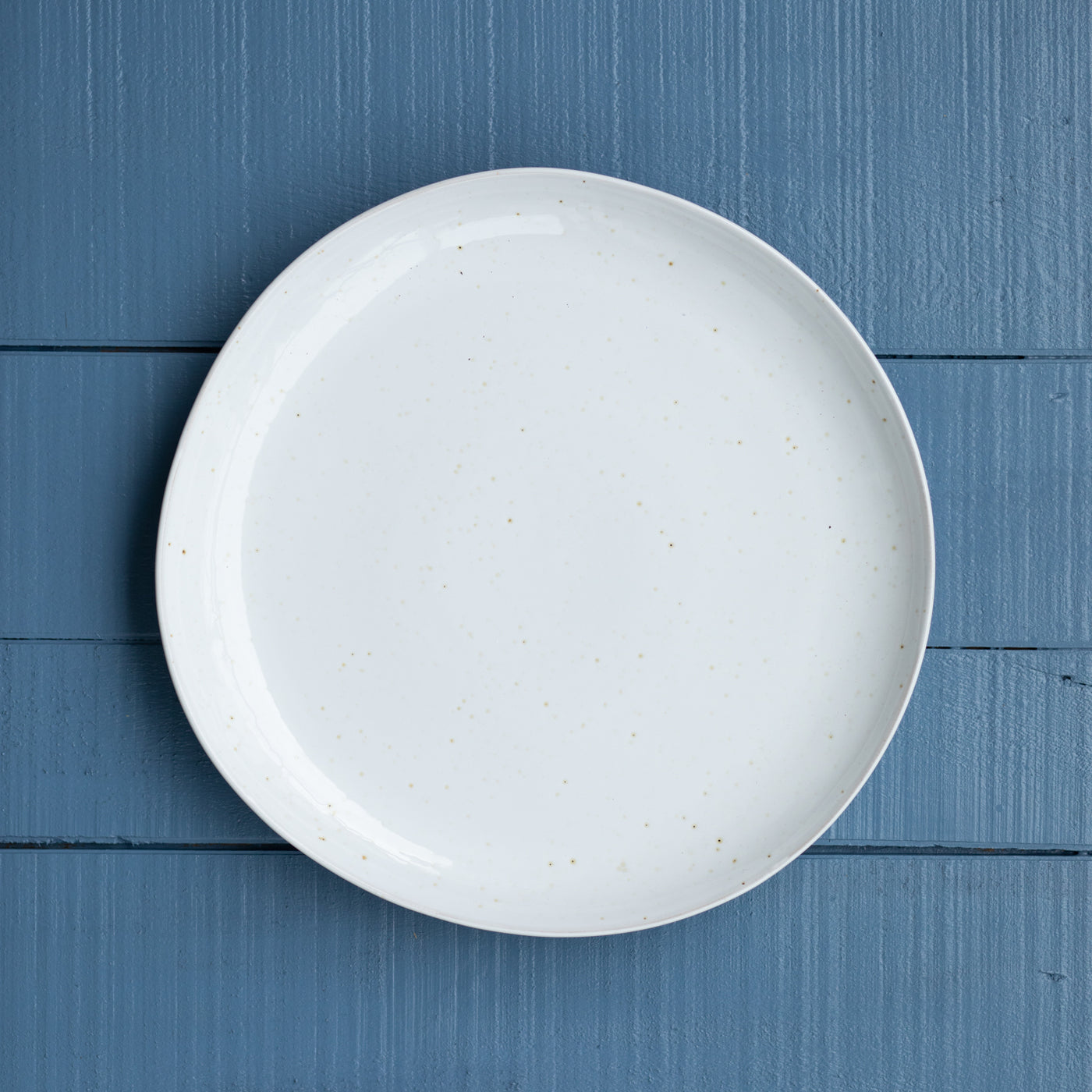 Stoneware dinnerware white plate large with dotted glaze (spots)