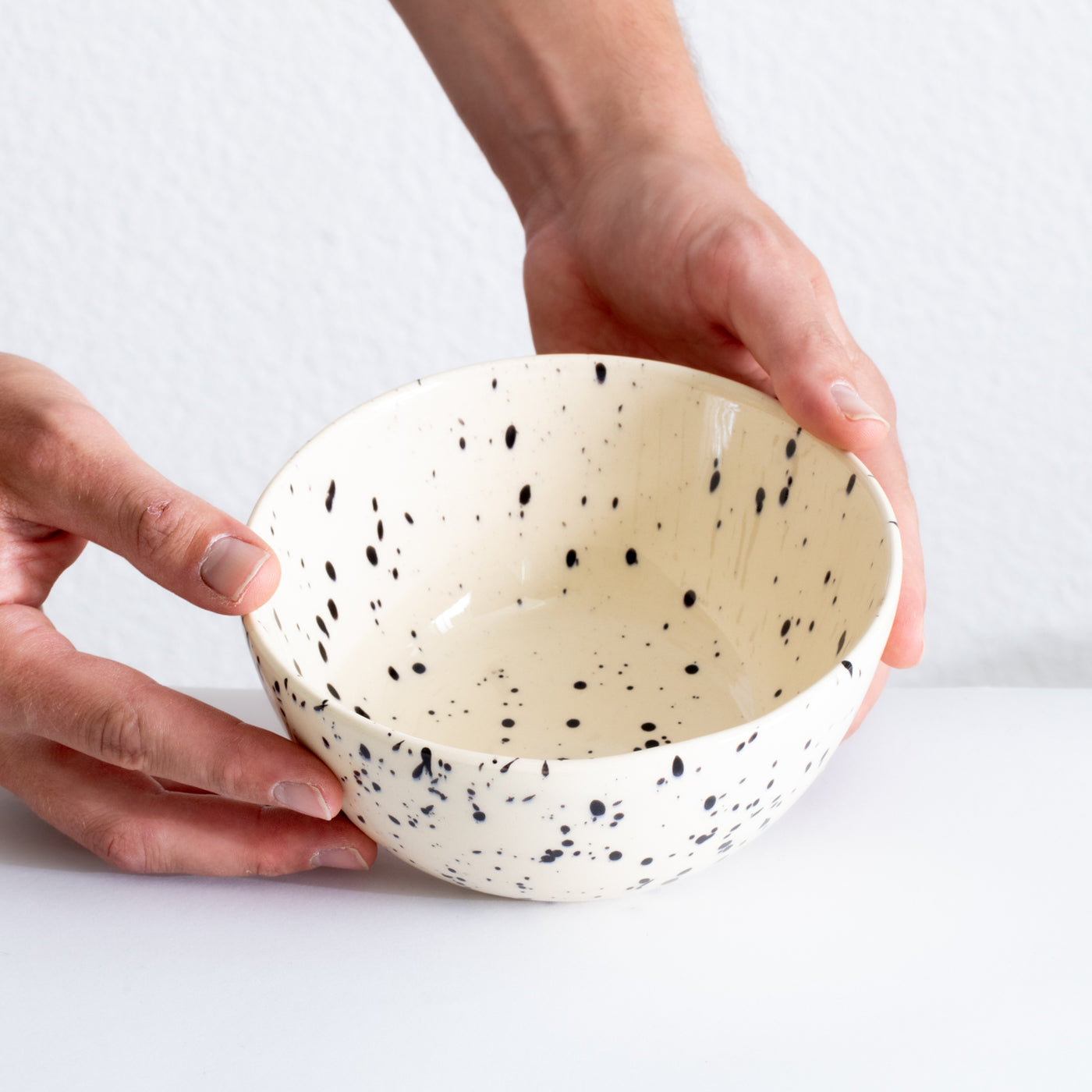Main dish bowl for poke or curries in beige with black color speckled handmade