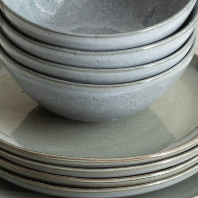 Geschirrset Steinzeug grau blau grün organisch handgemacht Portugal Bowl Teller