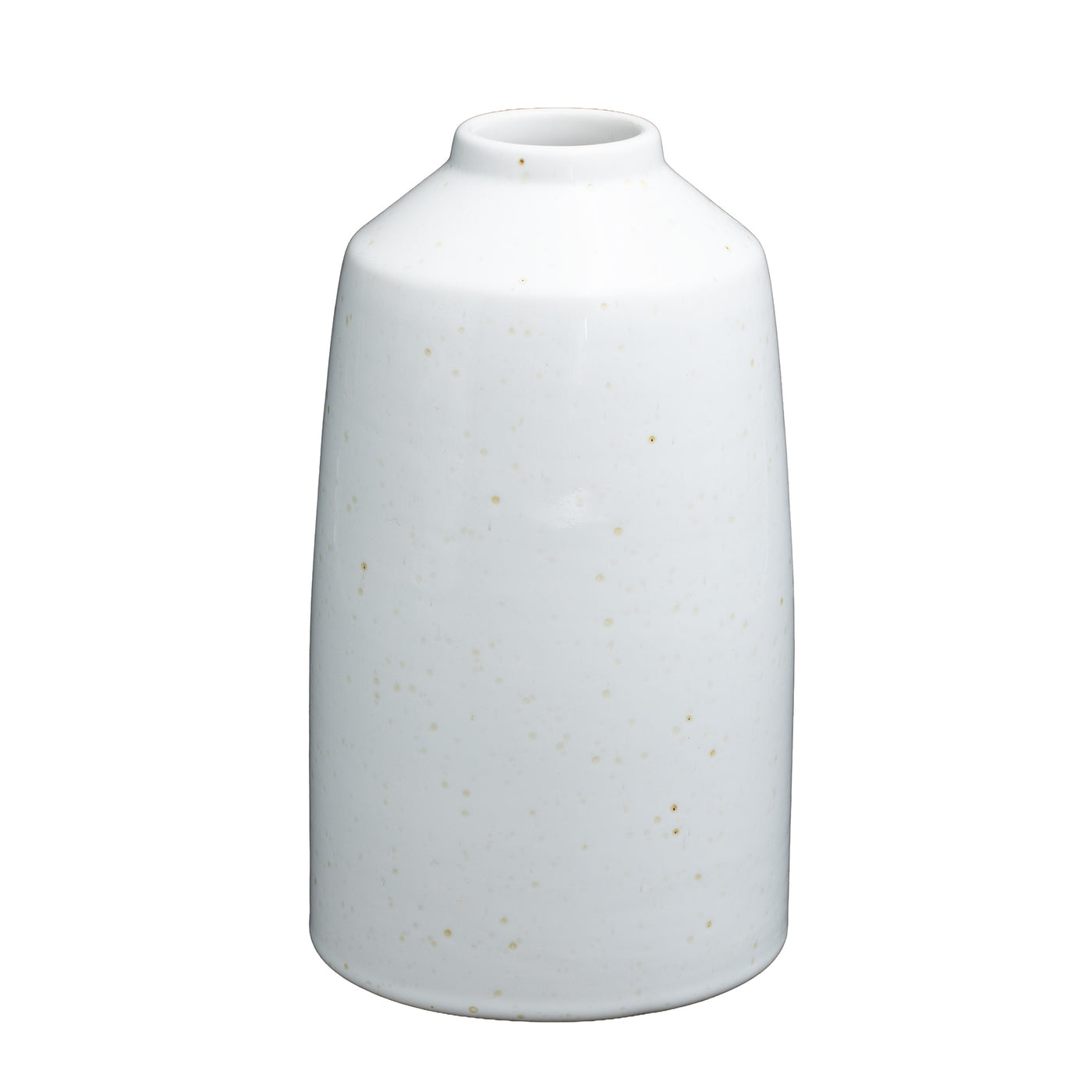 White vase with small opening cropped against a white background