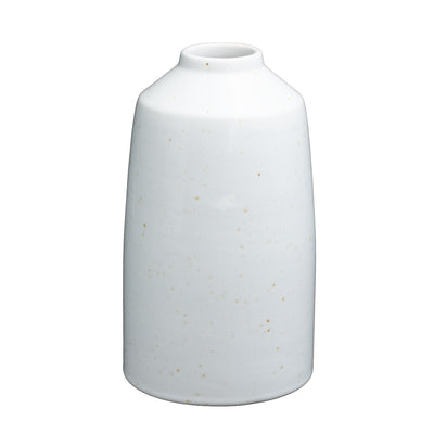 White vase with small opening cropped against a white background