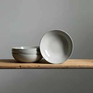 Large round robust pasta plate made of stoneware in gastro quality in light gray reactive glaze