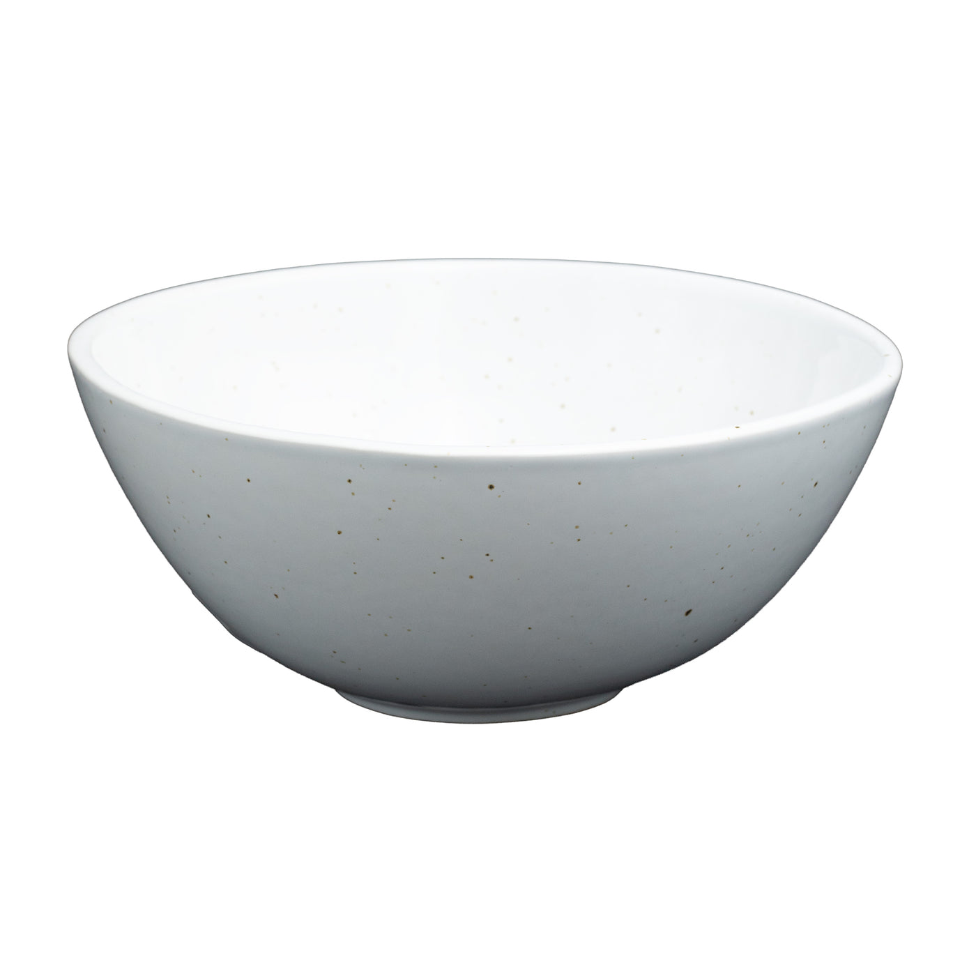 Weisse Cereal Schale mit goldenen Punkten vor weissem Hintergrund freigestellt.