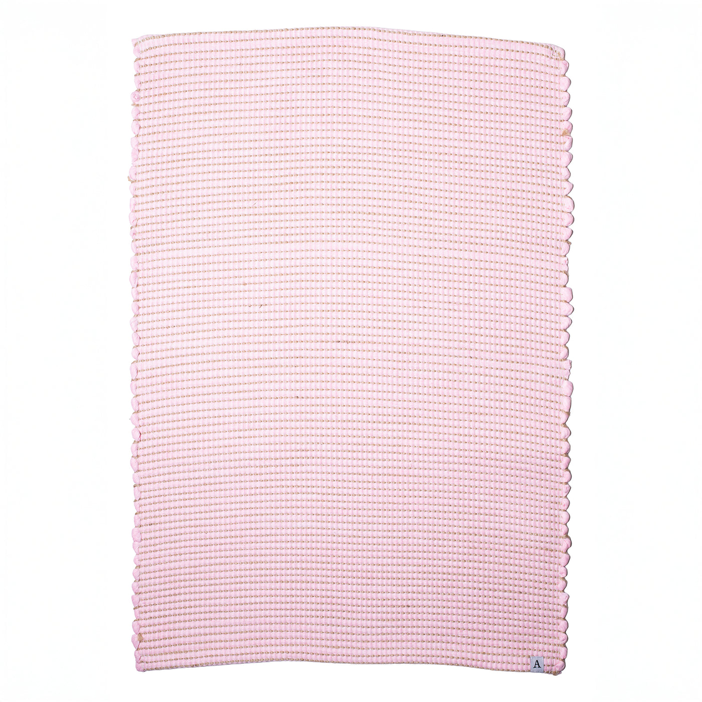 Petit tapis rose à rayures de jute en laine tissée à la main au Portugal, blanc cassé