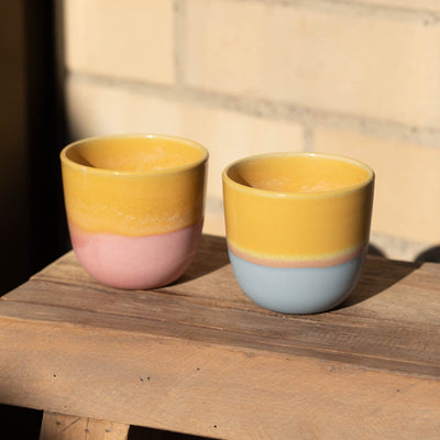 Cappuccino Becher Gelb / Hellblau